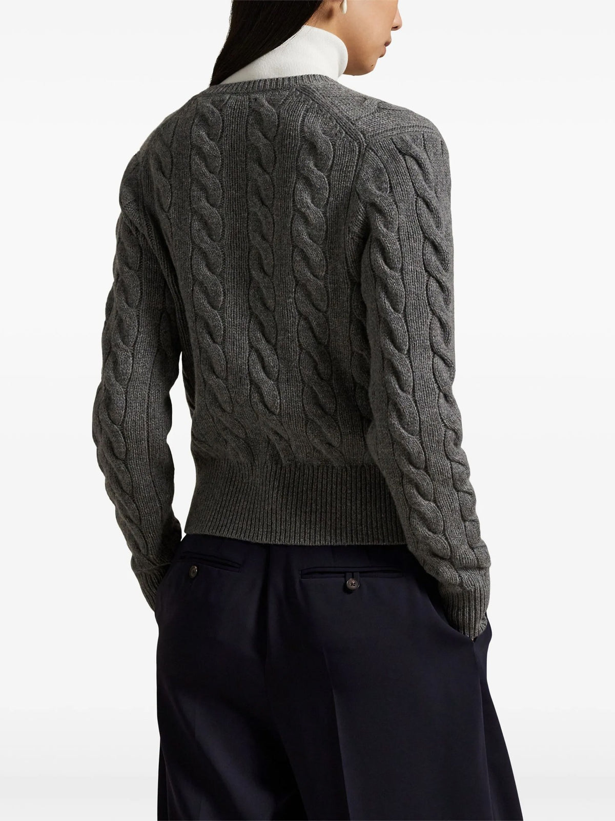 Cardigan A Trecce Con Logo Ricamato - Grigio