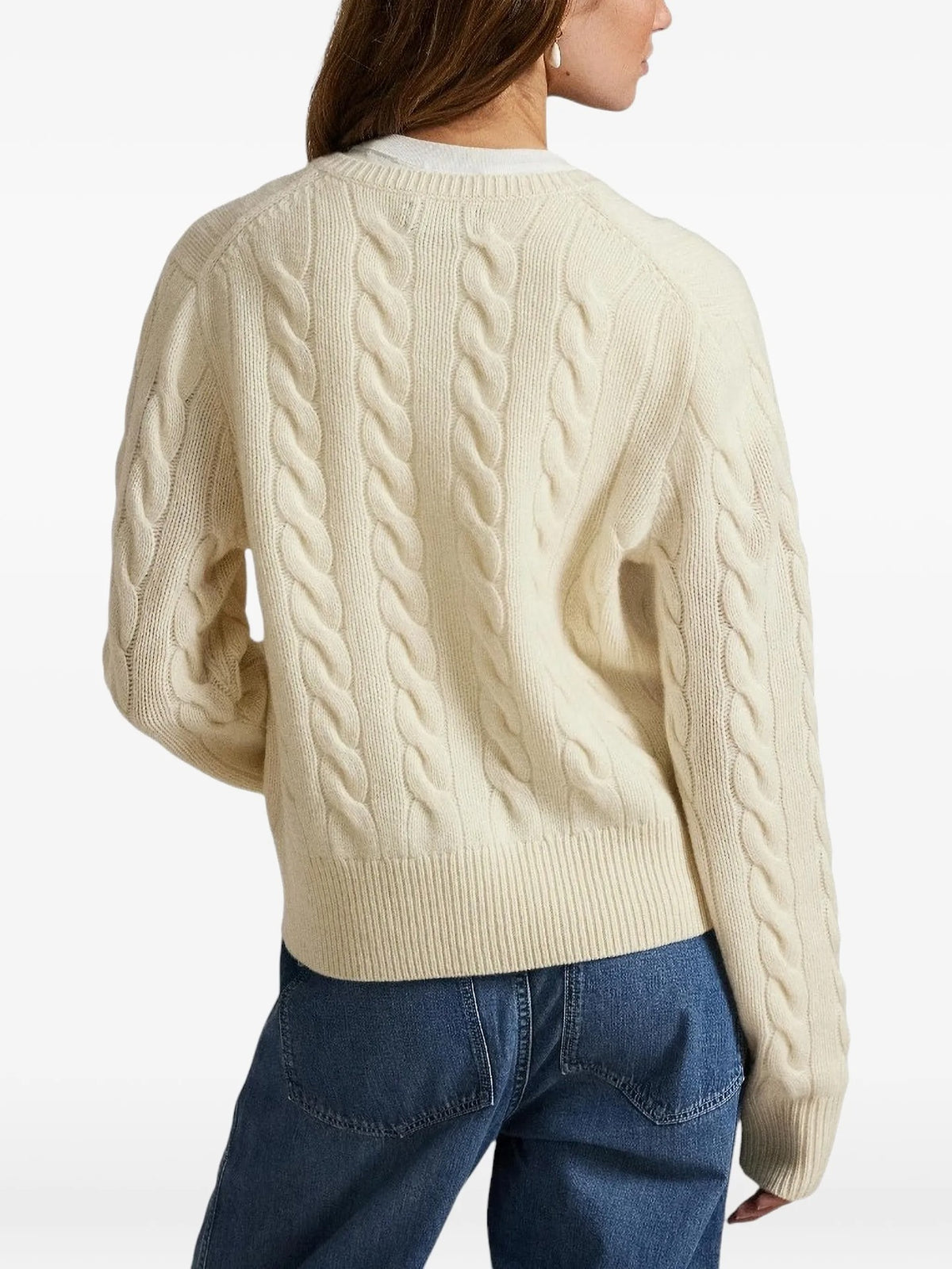 Cardigan A Trecce Con Logo Ricamato - Bianco