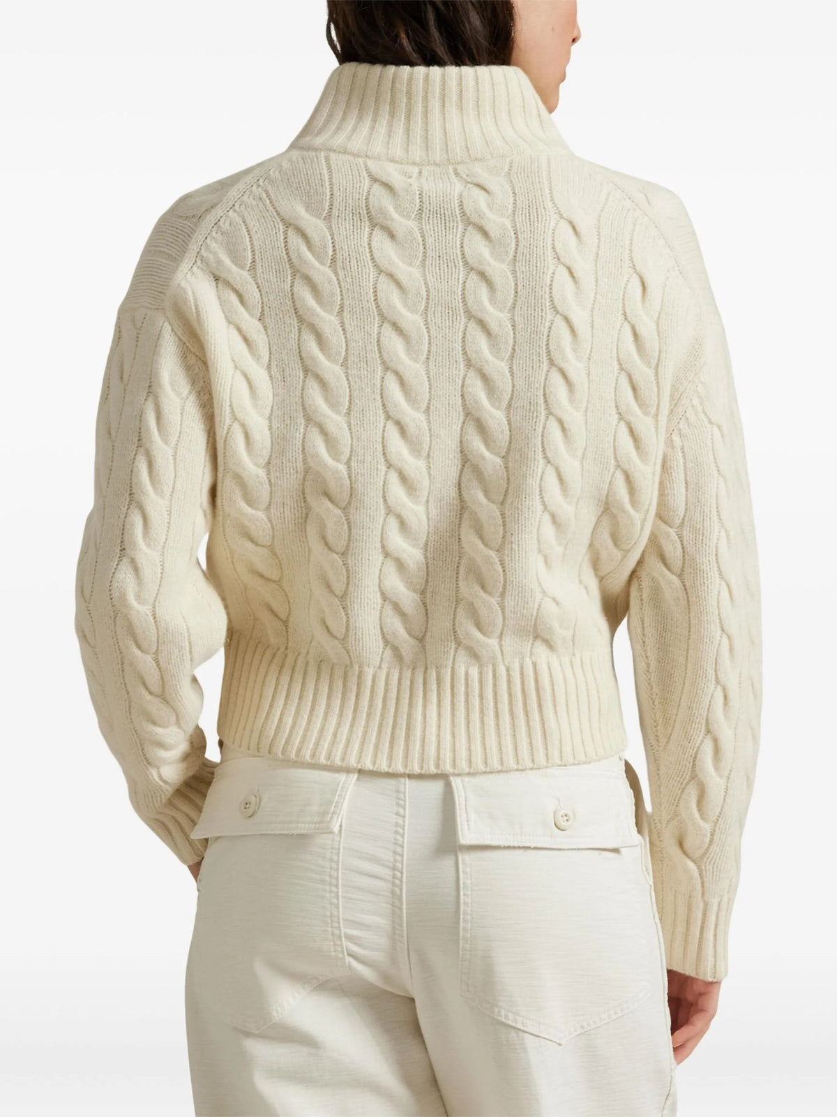 Maglione A Trecce Con Mezza Zip - Crema
