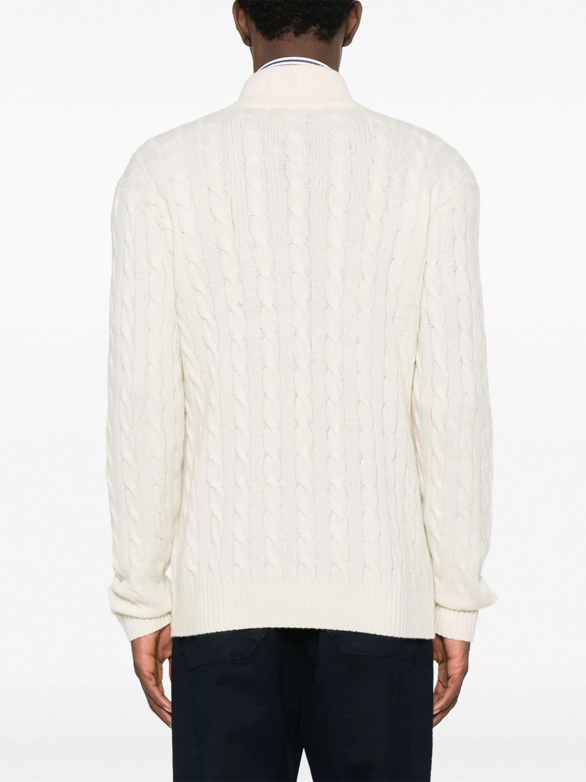 Maglione A Trecce Mezza Zip - Panna