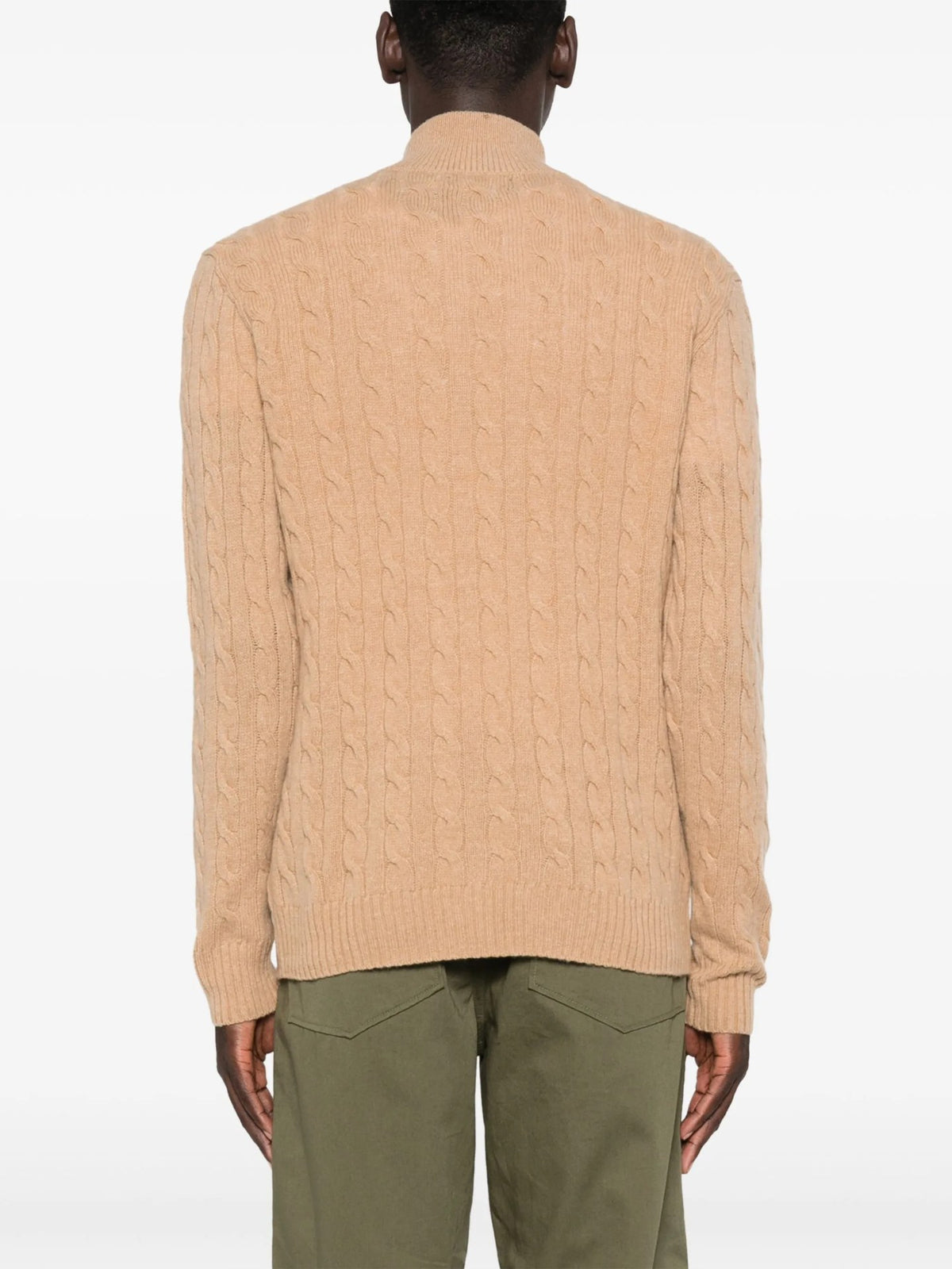 Maglione A Trecce Mezza Zip - Beige