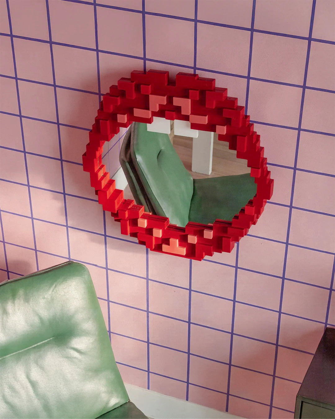 Seletti - Specchio "Pixel Mirror" Con Cornice In Mdf Cm 46,5 X 3,6 H. 50,5 - Mouth - Rosso
