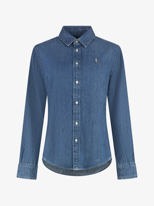 Camicia In Denim Slim Fit Con Logo Ricamato - Blu