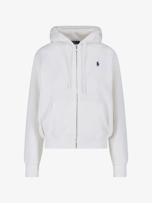 Felpa Con Cappuccio E Zip - Bianco