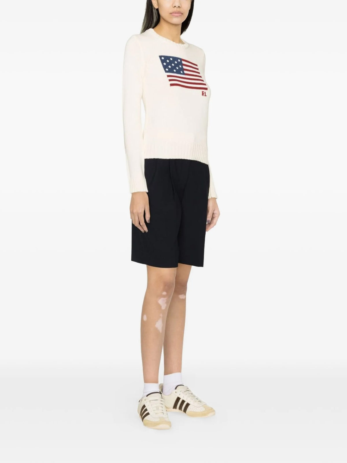 Maglione Girocollo Con Intarsi A Bandiera - Crema