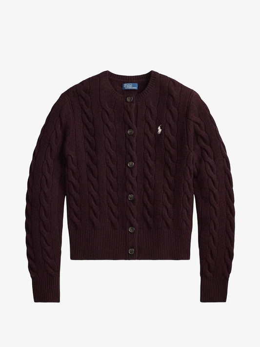 Cardigan A Trecce Con Logo Ricamato - Viola