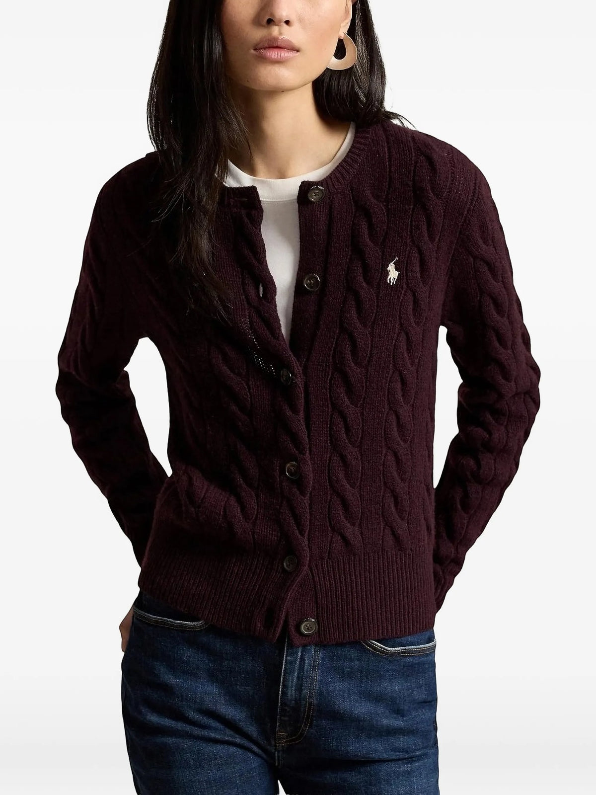 Cardigan A Trecce Con Logo Ricamato - Viola