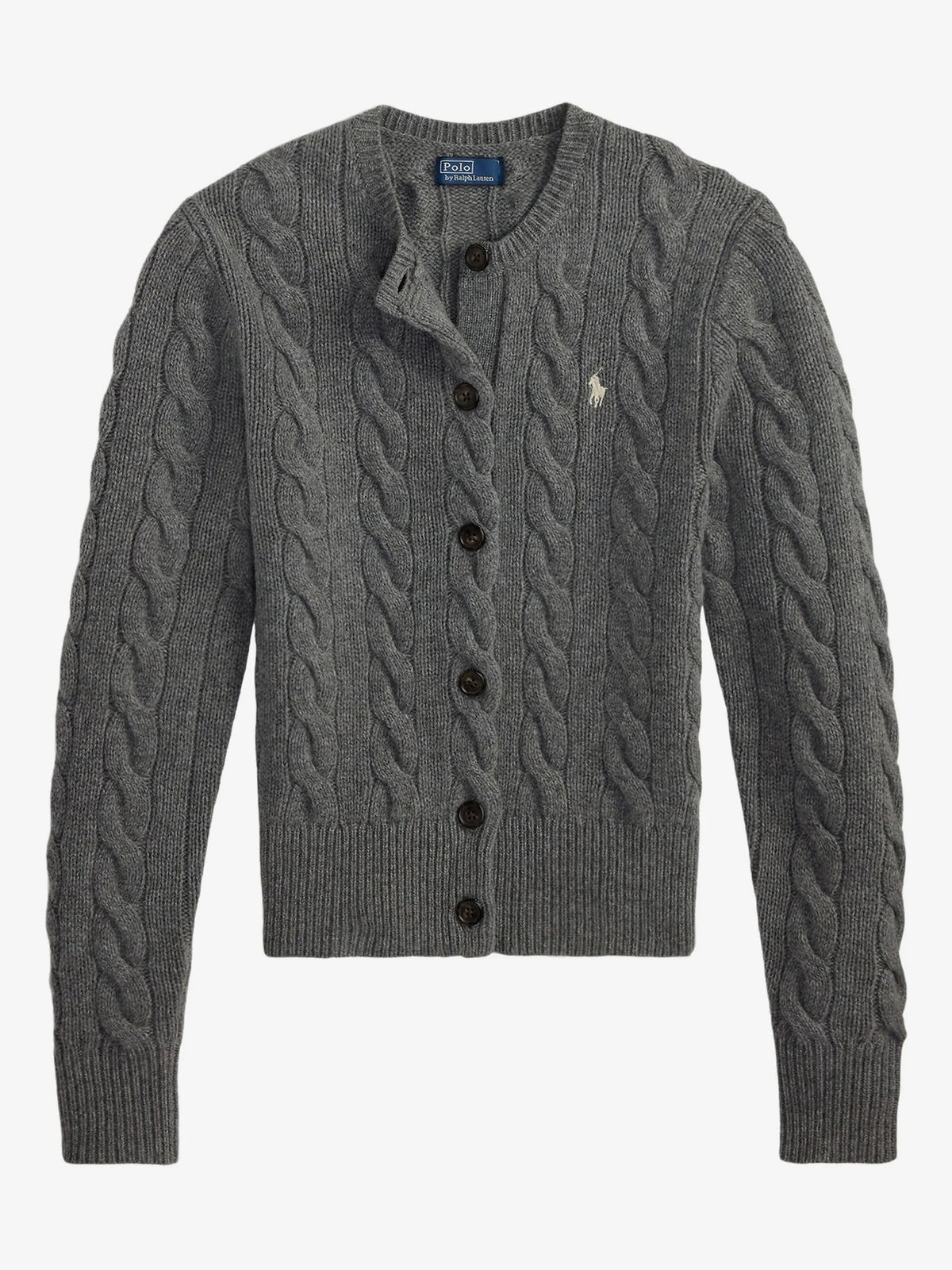 Cardigan A Trecce Con Logo Ricamato - Grigio