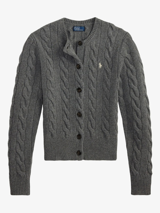 Cardigan A Trecce Con Logo Ricamato - Grigio