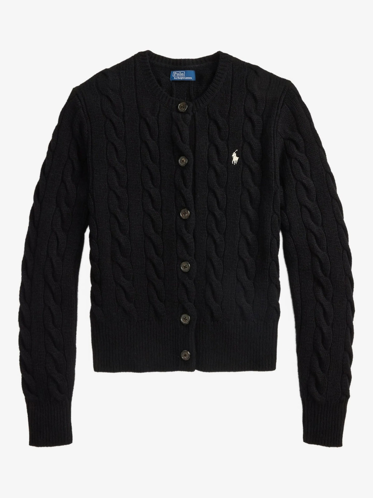Cardigan A Trecce Con Logo Ricamato - Nero