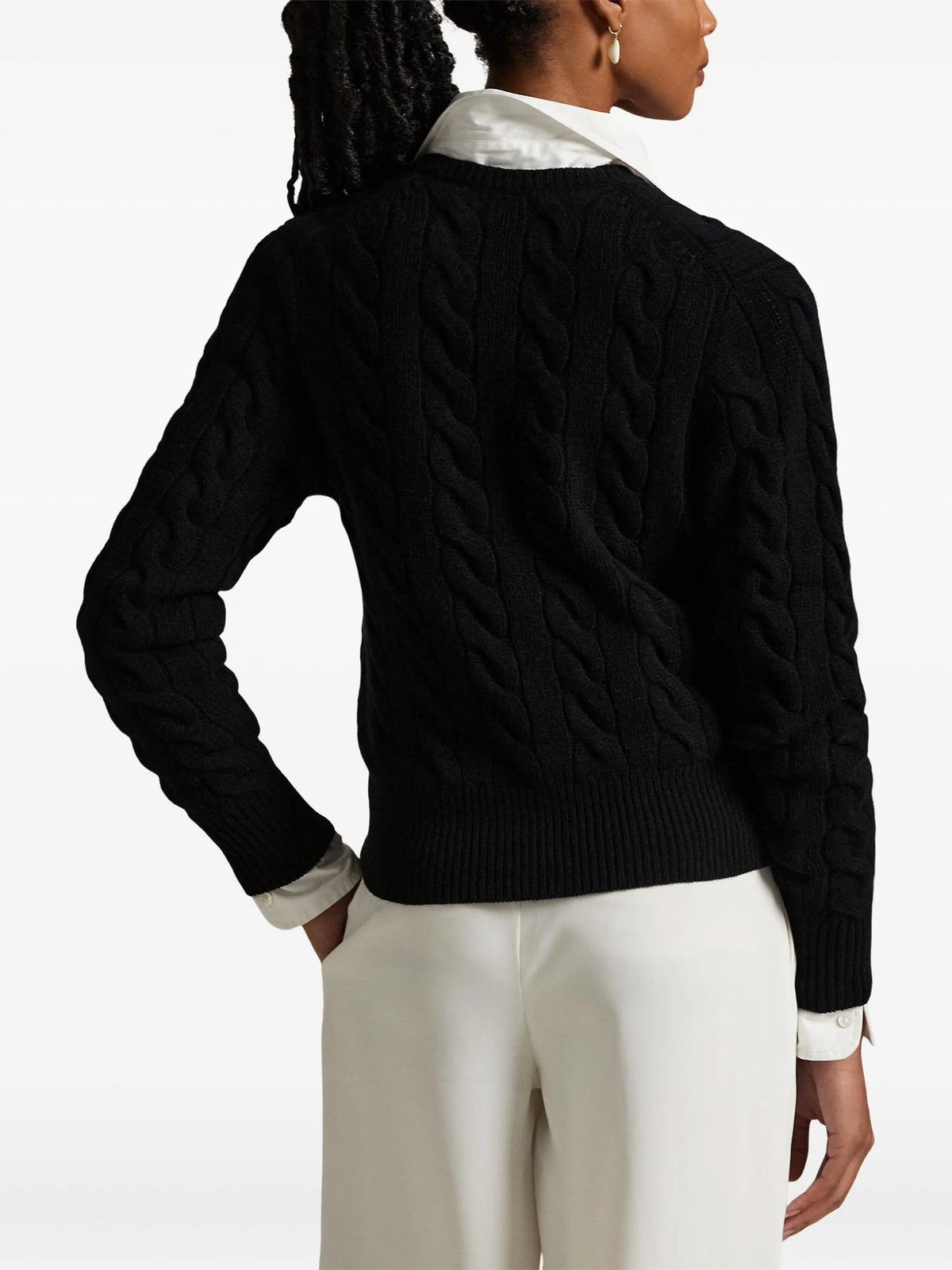 Cardigan A Trecce Con Logo Ricamato - Nero