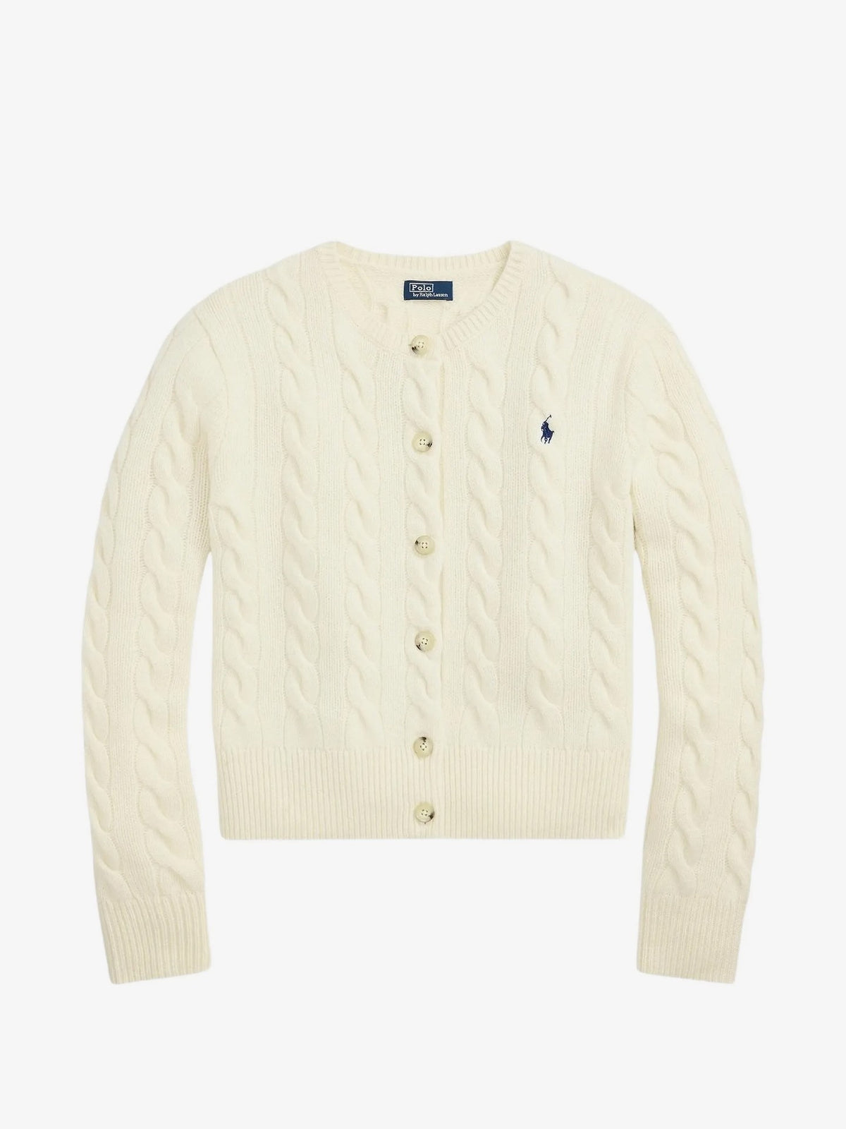 Cardigan A Trecce Con Logo Ricamato - Bianco