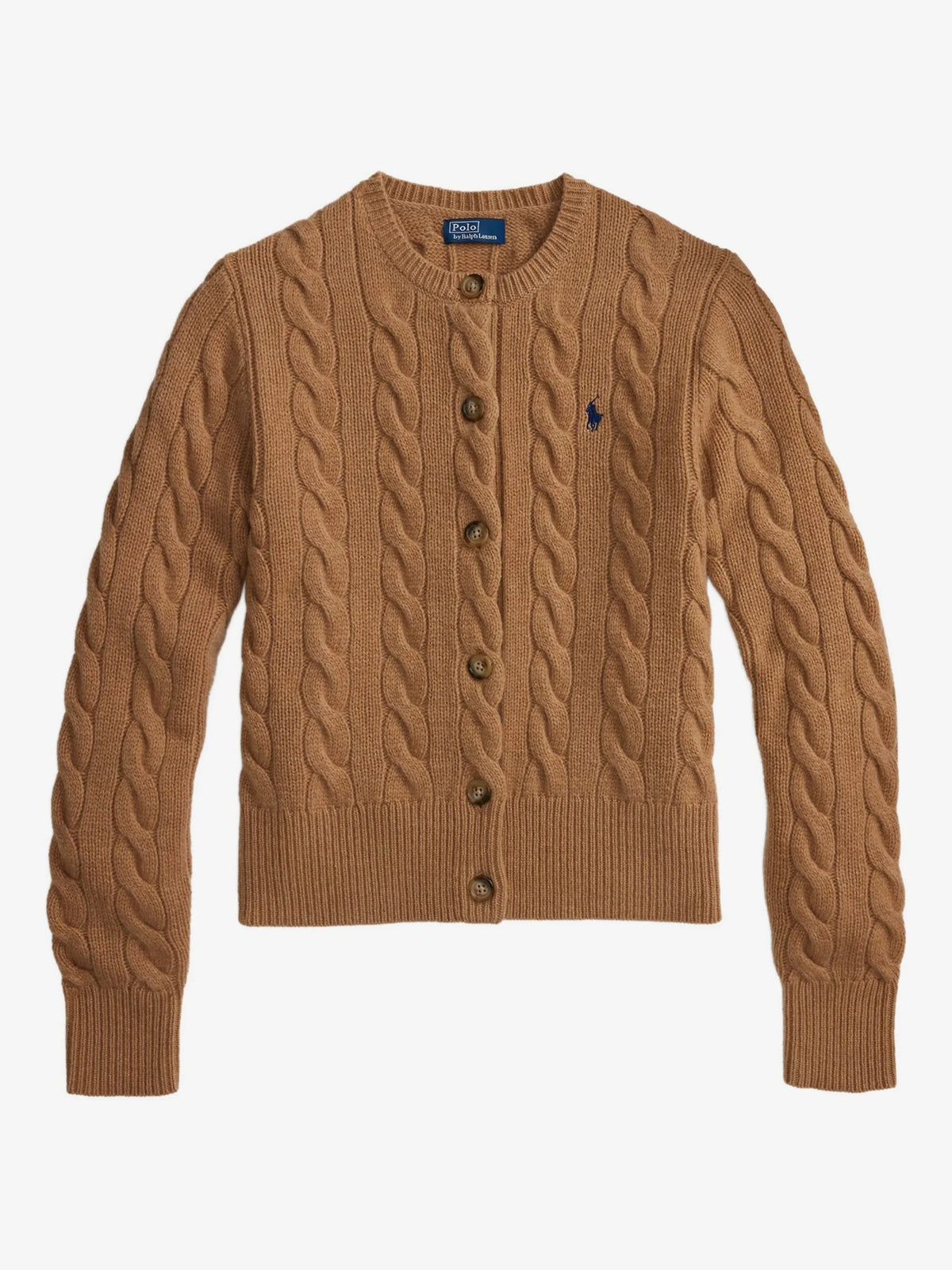 Cardigan A Trecce Con Logo Ricamato - Cammello