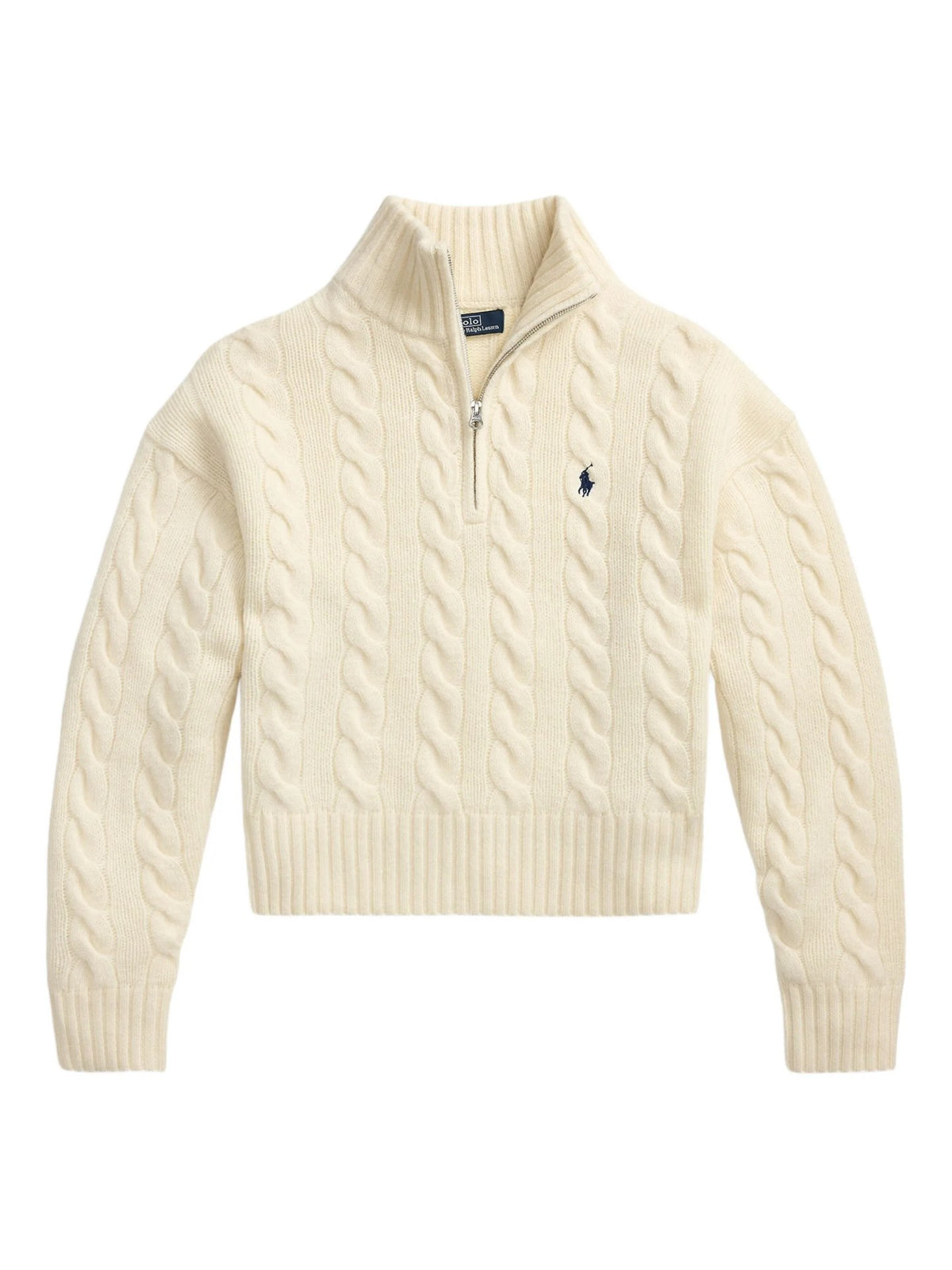 Maglione A Trecce Con Mezza Zip - Crema