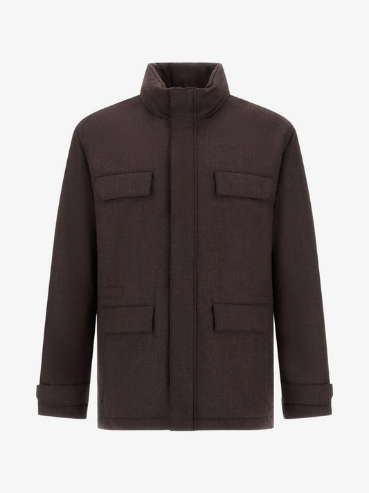 FIELD JACKET IN FLANELLA CON MEMBRANA IMPERMEABILE - MORO
