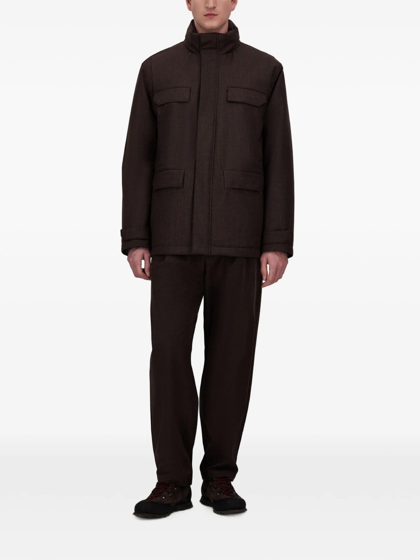 FIELD JACKET IN FLANELLA CON MEMBRANA IMPERMEABILE - MORO