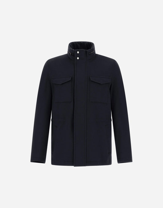 FIELD JACKET IN CASHMERE, LANA E SUEDE EFFECT - BLU