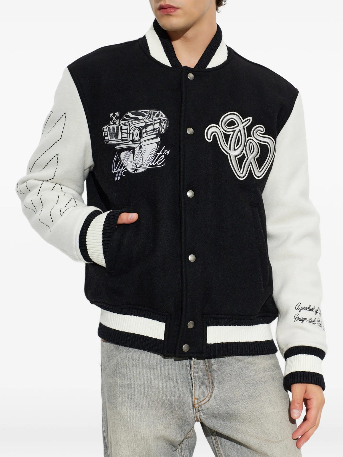 Cat Off Wool Regular Collage Varsity Jkt - Nero
