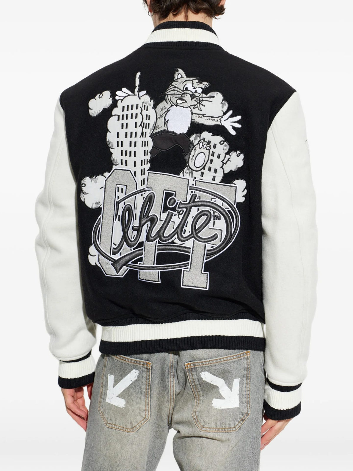 Cat Off Wool Regular Collage Varsity Jkt - Nero