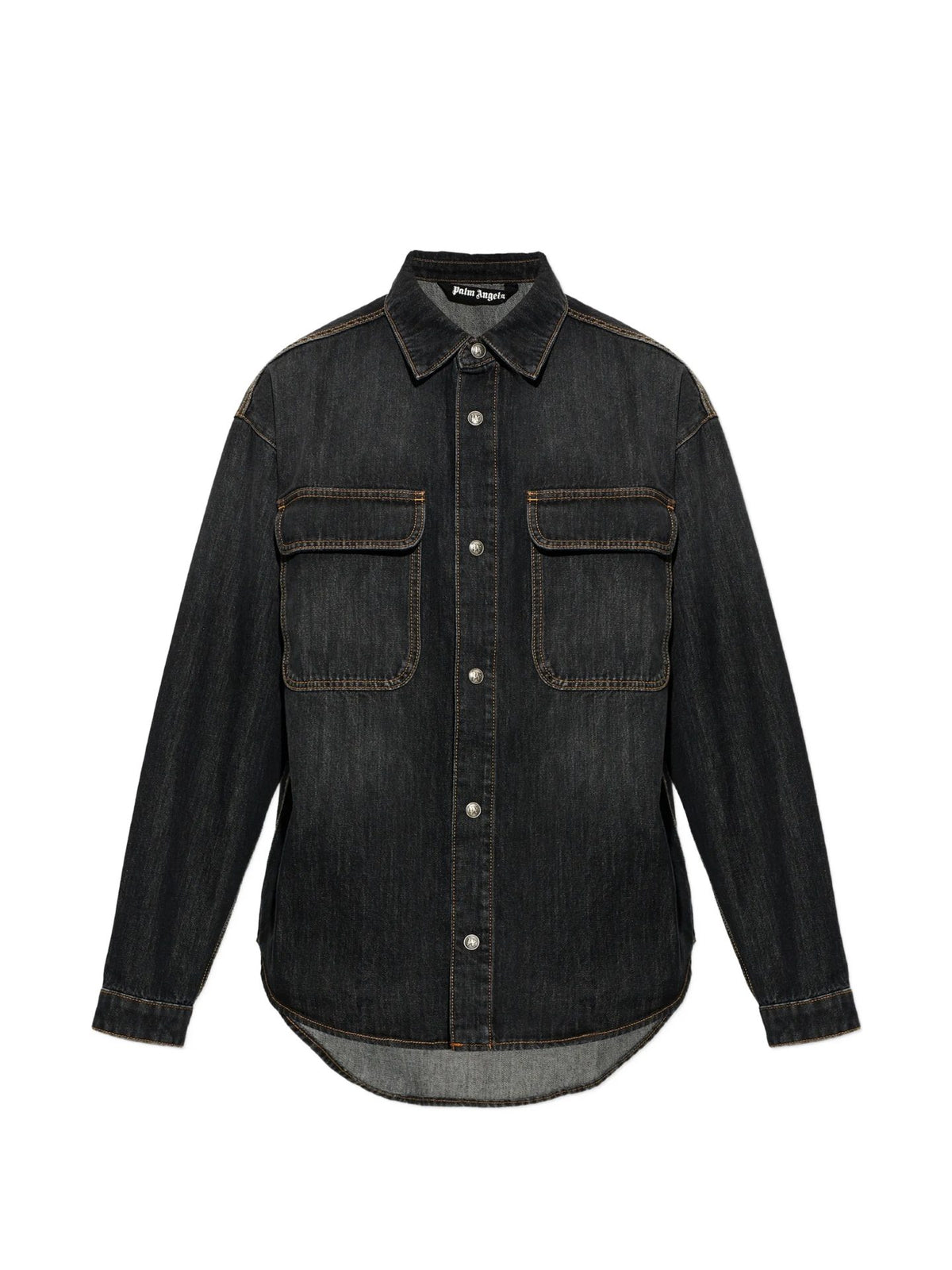 Camicia Denim Con Stampa Logo - Nero