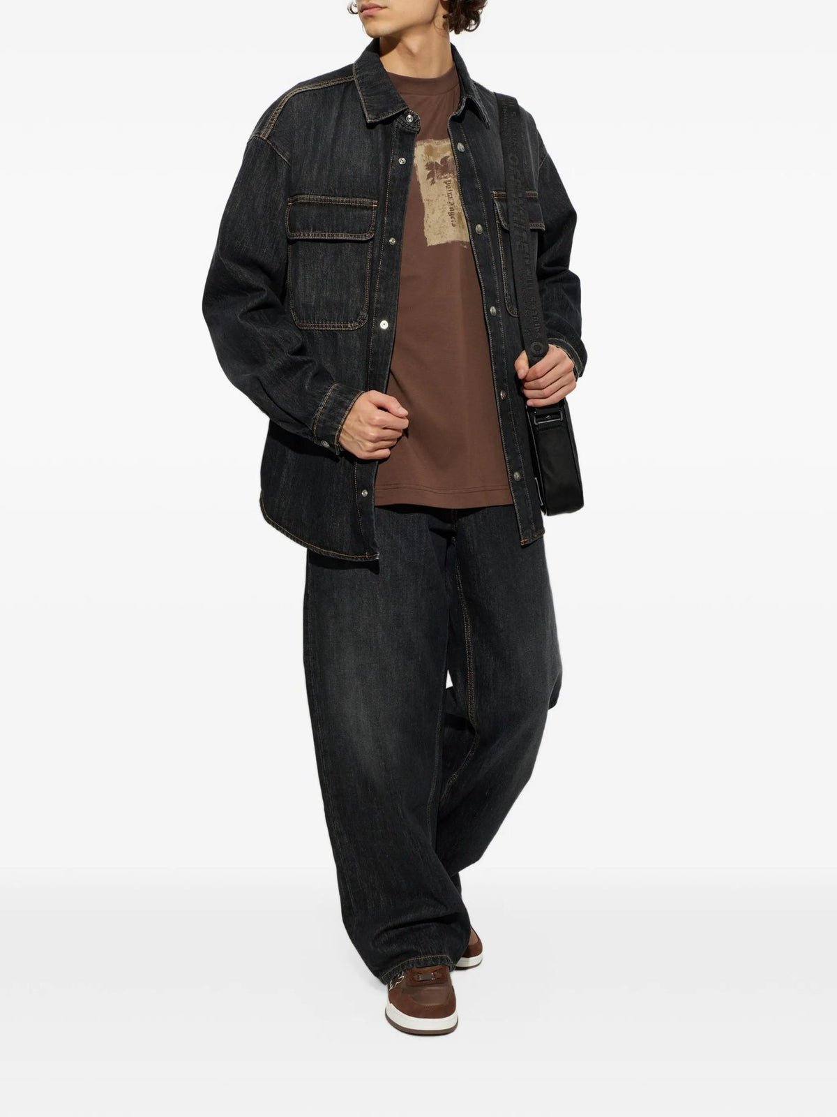 Camicia Denim Con Stampa Logo - Nero