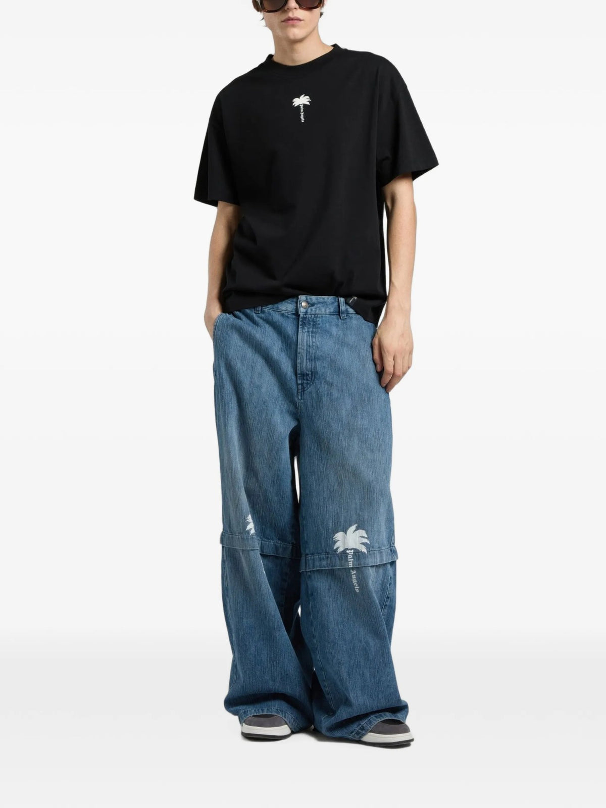 T-Shirt Regolare Con Stampa Palma - Nero