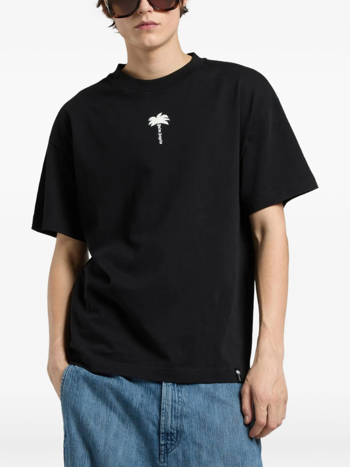 T-Shirt Regolare Con Stampa Palma - Nero