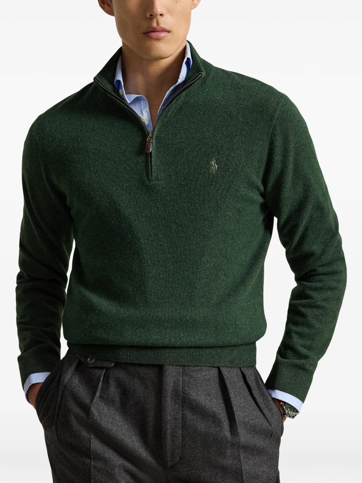 Maglione Con Mezza Zip - Verde