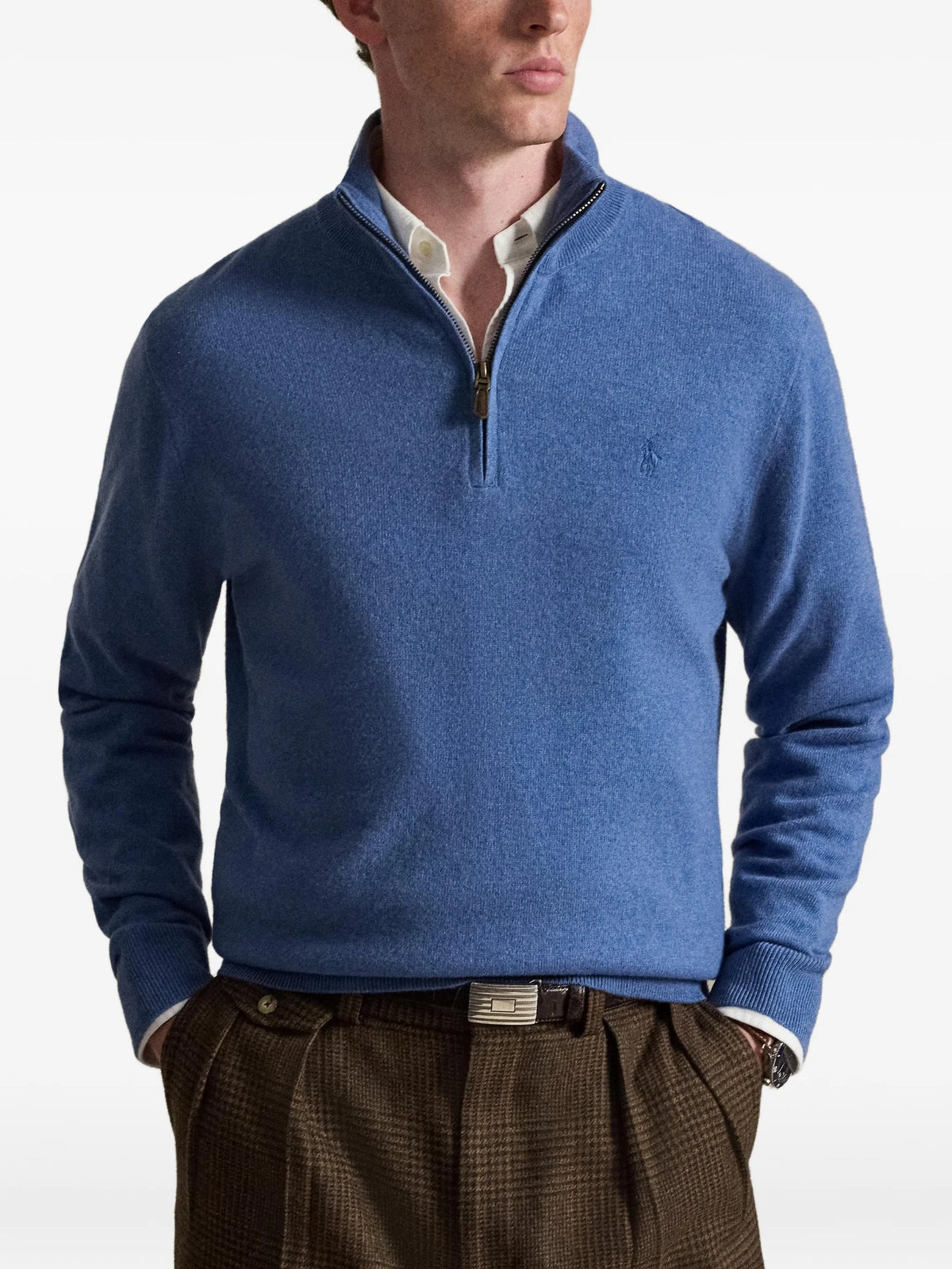 Maglione Con Mezza Zip - Azzurro