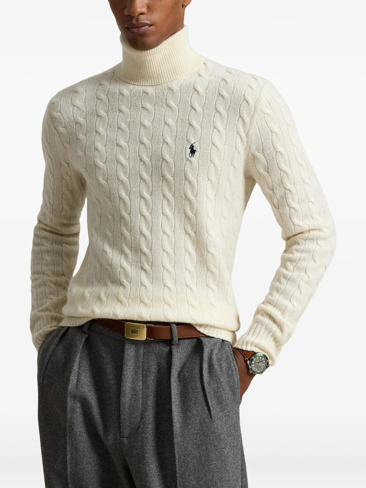 Maglione Trecce A Collo Alto - Panna
