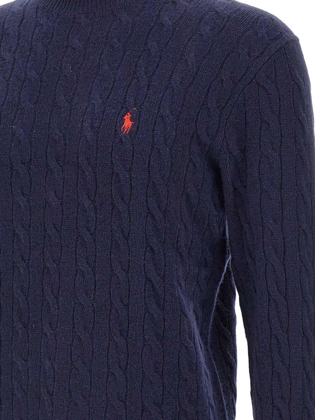 Maglione Trecce A Collo Alto - Blu