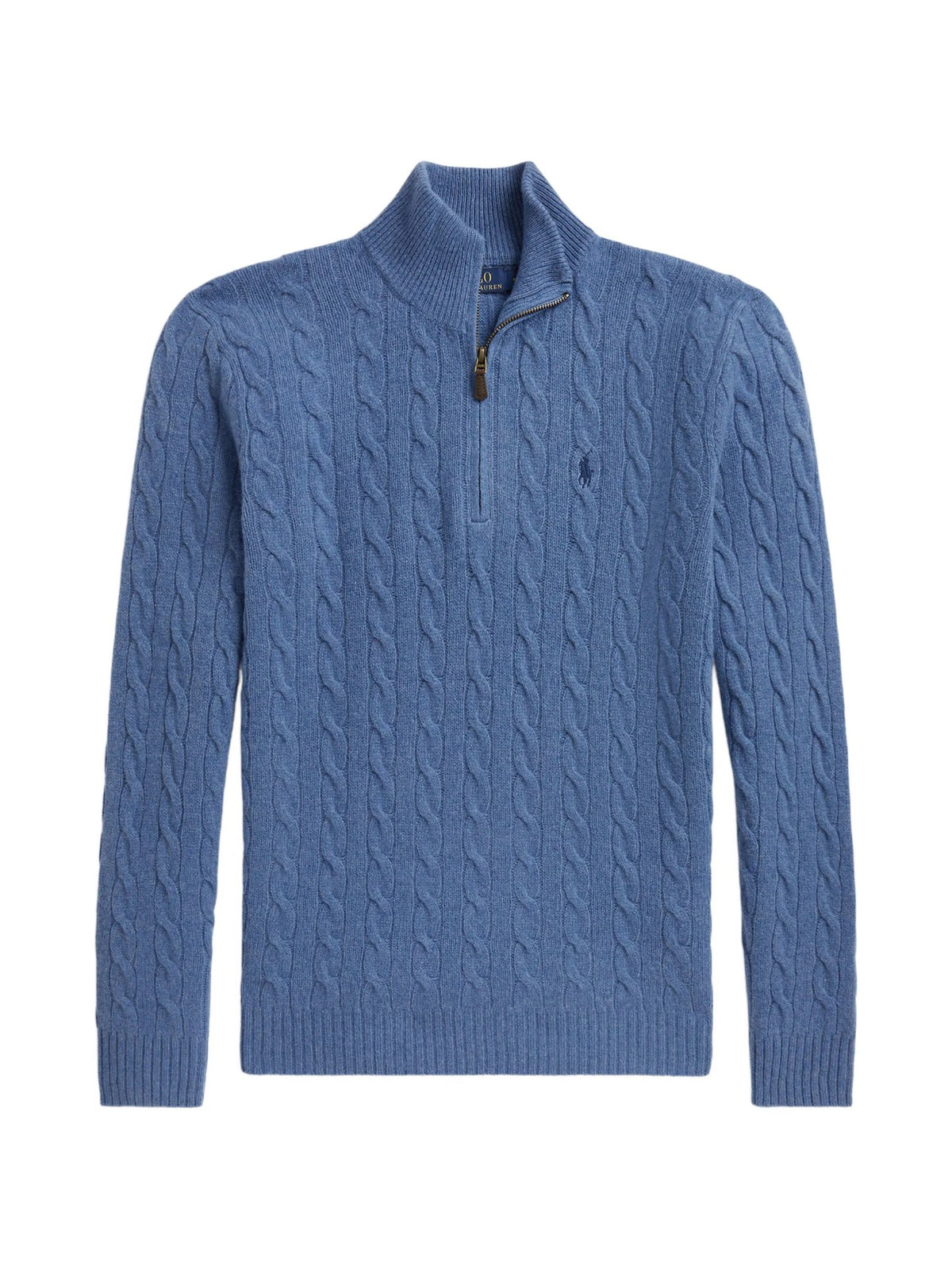 Maglione A Trecce Mezza Zip - Azzurro