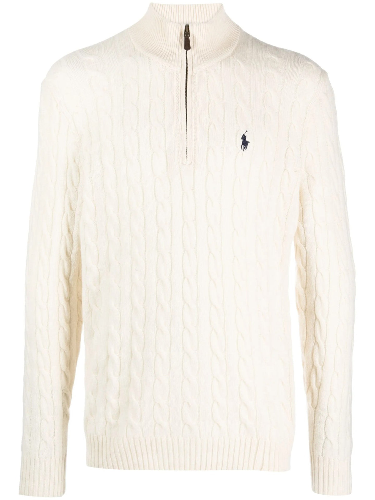 Maglione A Trecce Mezza Zip - Panna