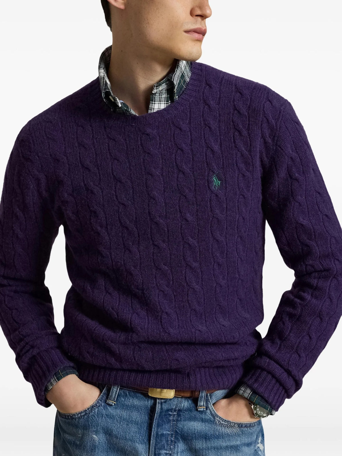 Maglione Girocollo A Trecce - Viola