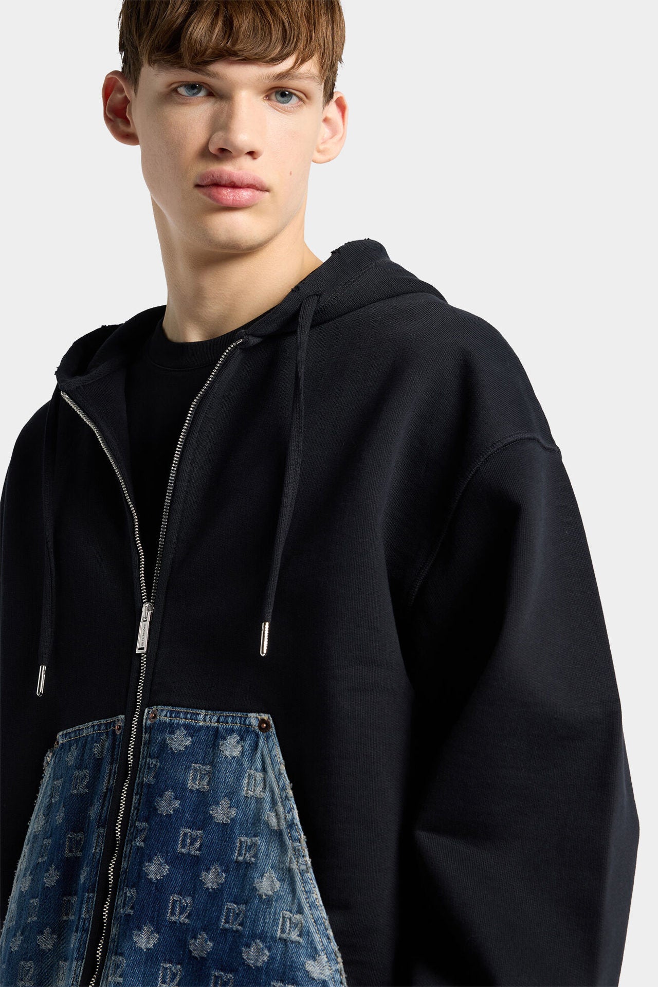 Felpa Relaxed Fit con cappuccio, monogramam D2 e zip