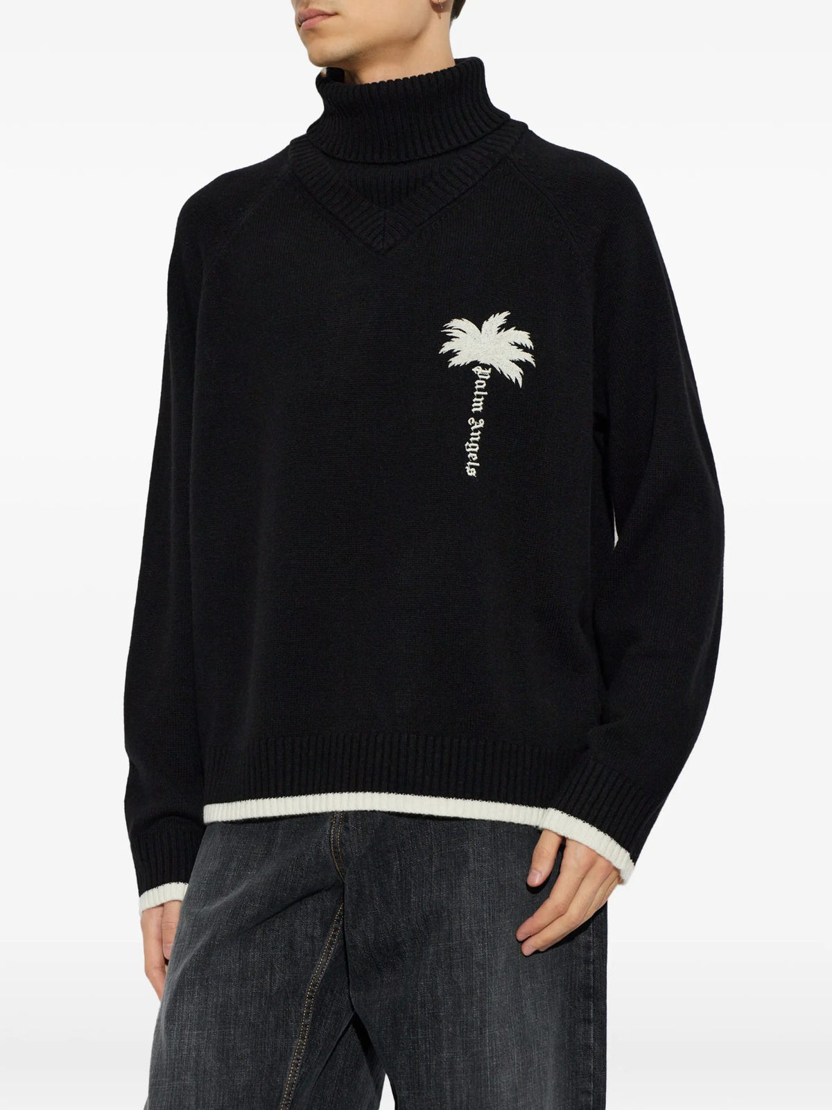 Maglione A Collo Alto Con Logo - Nero