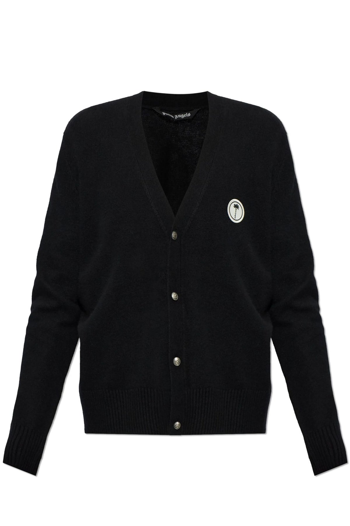 Cardigan In Lana Con Applicazione Logo - Nero