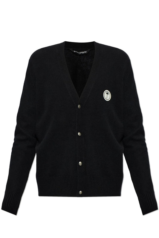 Cardigan In Lana Con Applicazione Logo - Nero