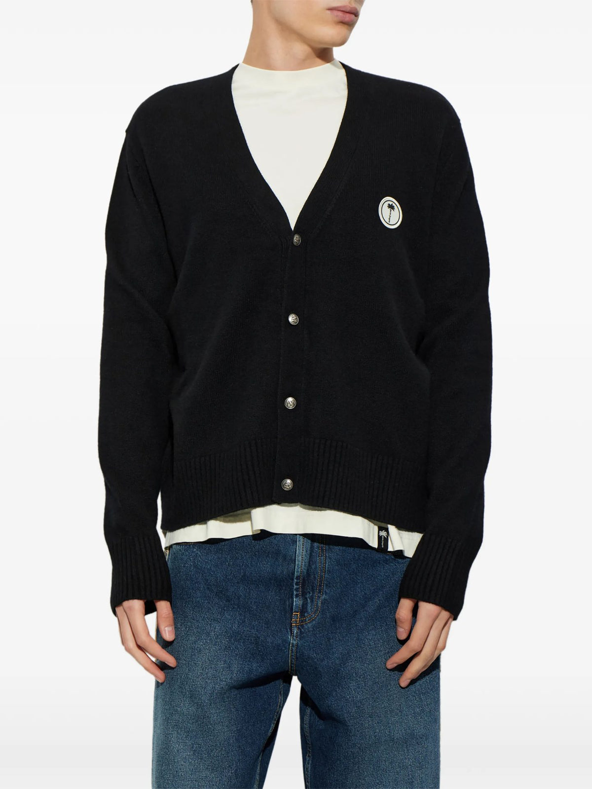 Cardigan In Lana Con Applicazione Logo - Nero