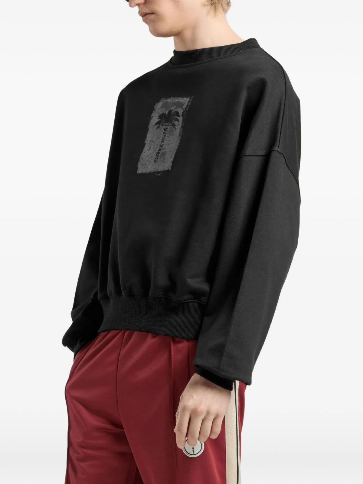 Brushed Palm Tree Loose Crew - Nero