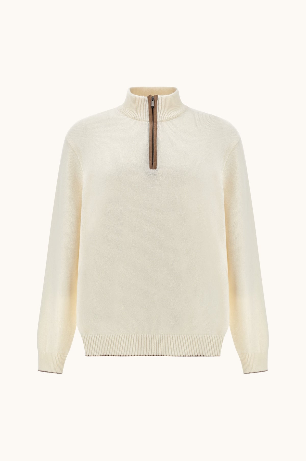 Maglia Mezza Zip In Lana E Cashmere - Crema