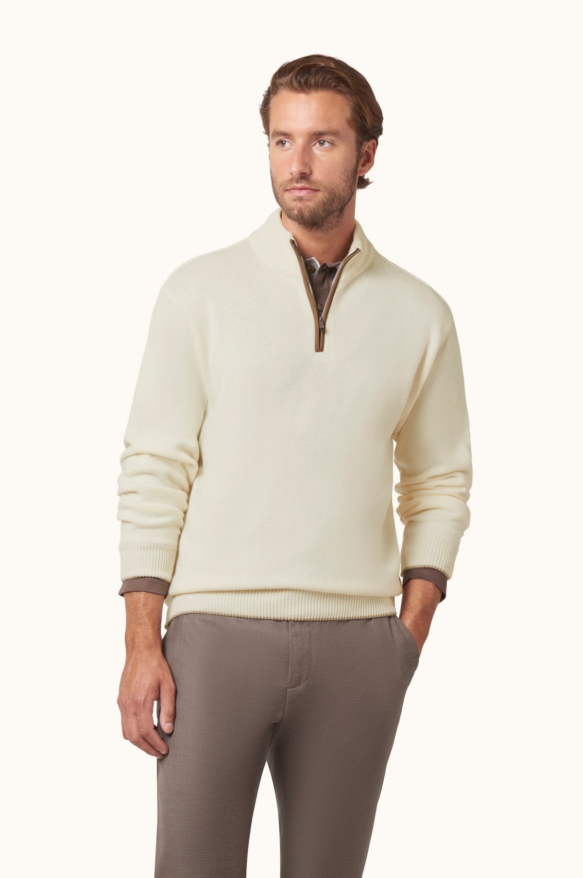 Maglia Mezza Zip In Lana E Cashmere - Crema