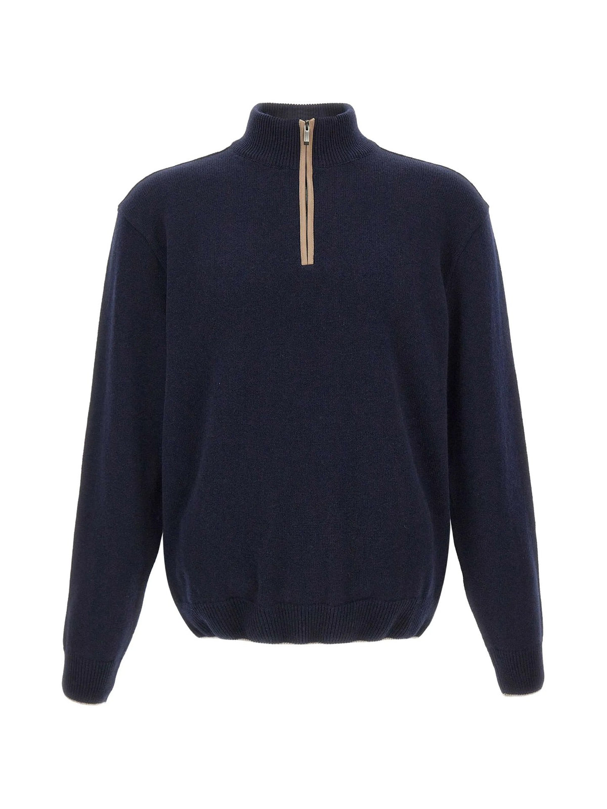 Maglia Mezza Zip In Lana E Cashmere - Blu