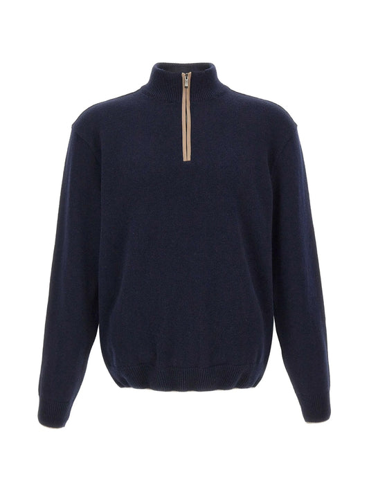 Maglia Mezza Zip In Lana E Cashmere - Blu