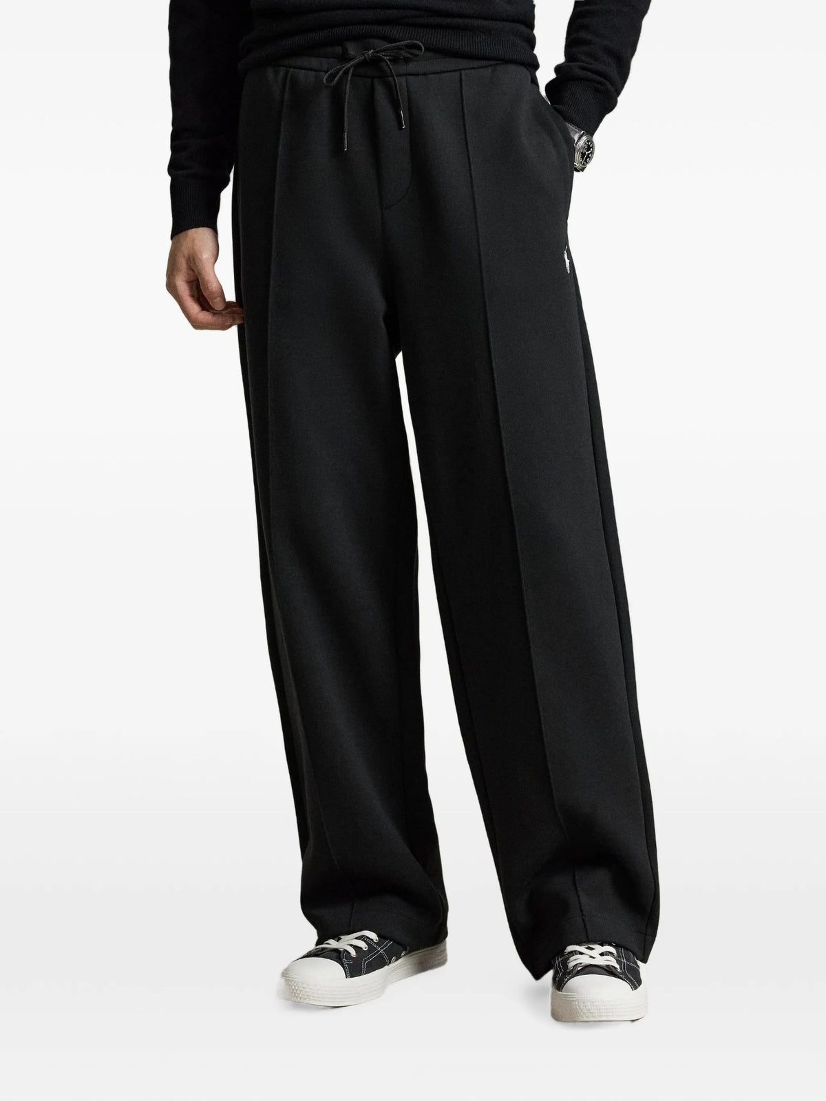 Pantaloni A Gamba Larga Con Coulisse - Nero