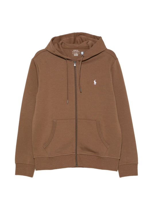 Felpa Con Cappuccio E Zip - Marrone