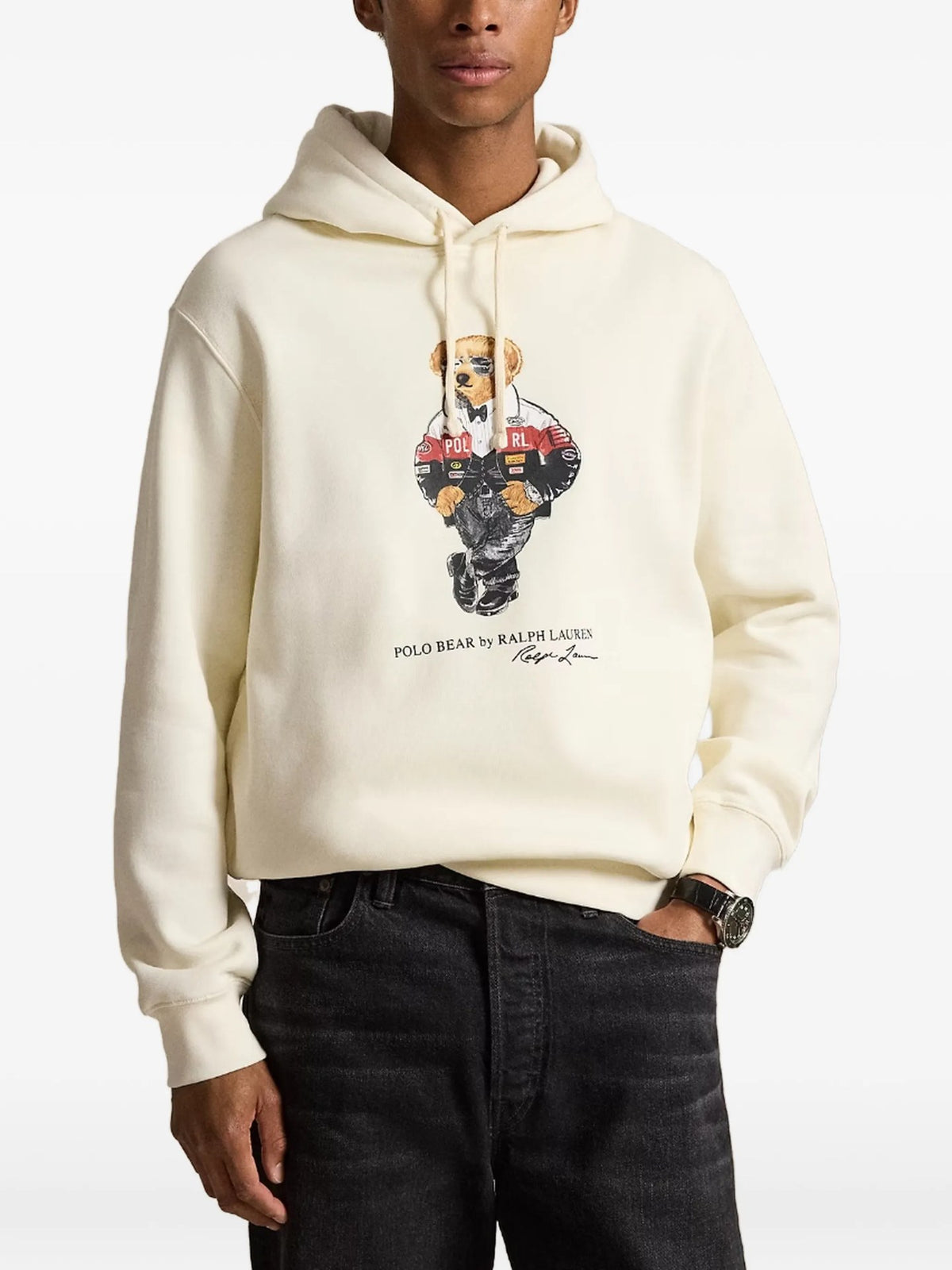 Felpa Con Cappuccio In Pile Polo Bear - Panna