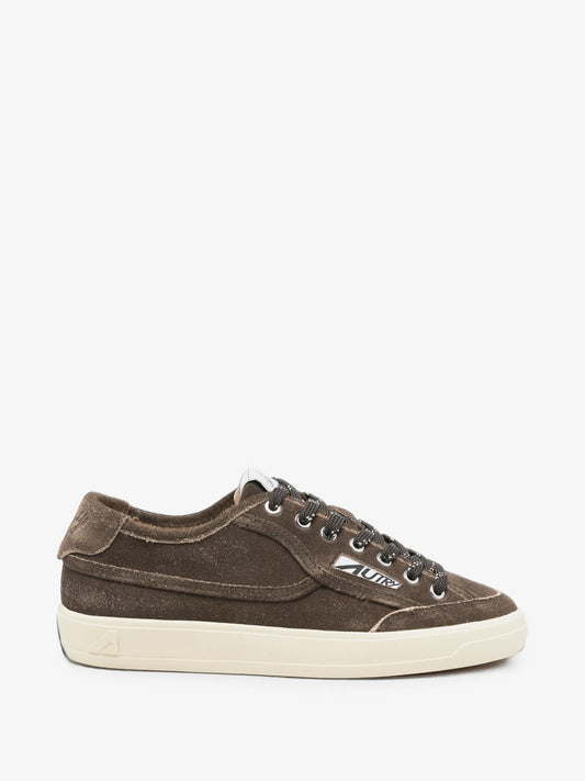 Sneakers Windscape Low In Pelle Bianca E Chocolate - Marrone