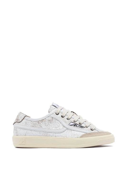 Sneakers In Pelle Con Effetto Craquelé - Bianco