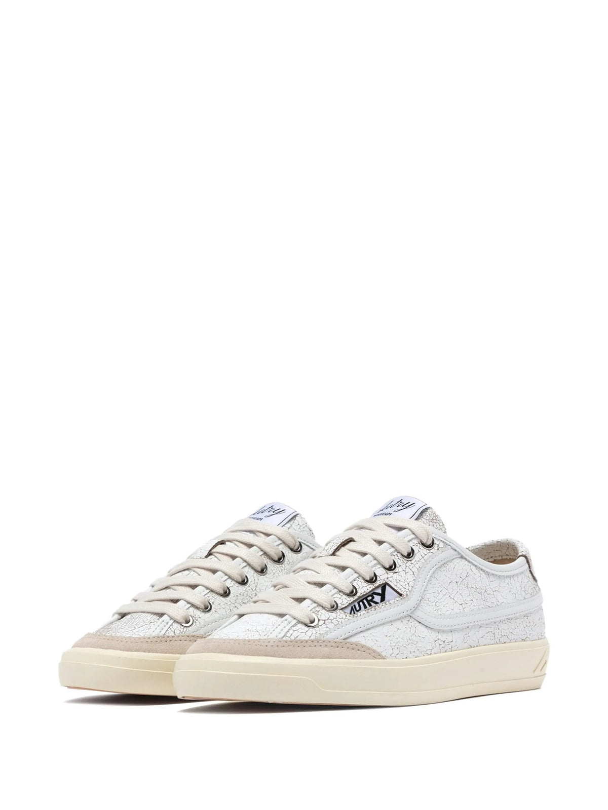 Sneakers In Pelle Con Effetto Craquelé - Bianco